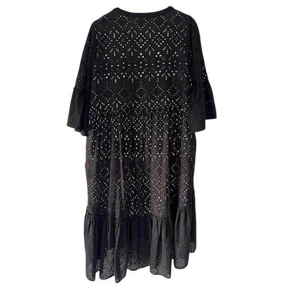 Sundance Selma Black Embroidered Eyelet Peasant Dress XL Midi High Low Flowy - Picture 3 of 9